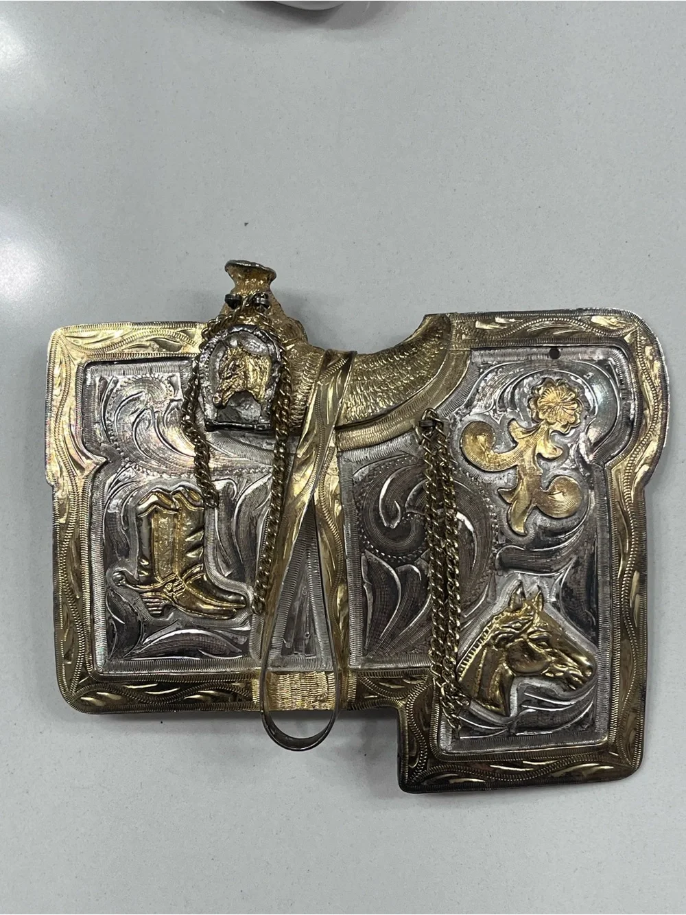 Western Horse & Boot Metal Concho / Belt Buckle Alpaca Mexico